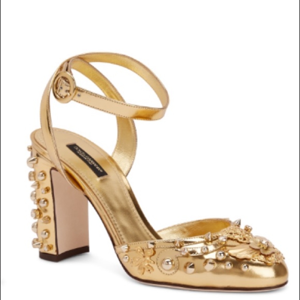 New DOLCE&GABBANA- Gold Metallic Ankle Strap Pumps